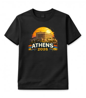 Σχολικό Μαύρο T-Shirt ATHENS – 100% Βαμβάκι με Χρωματιστή Εκτύπωση